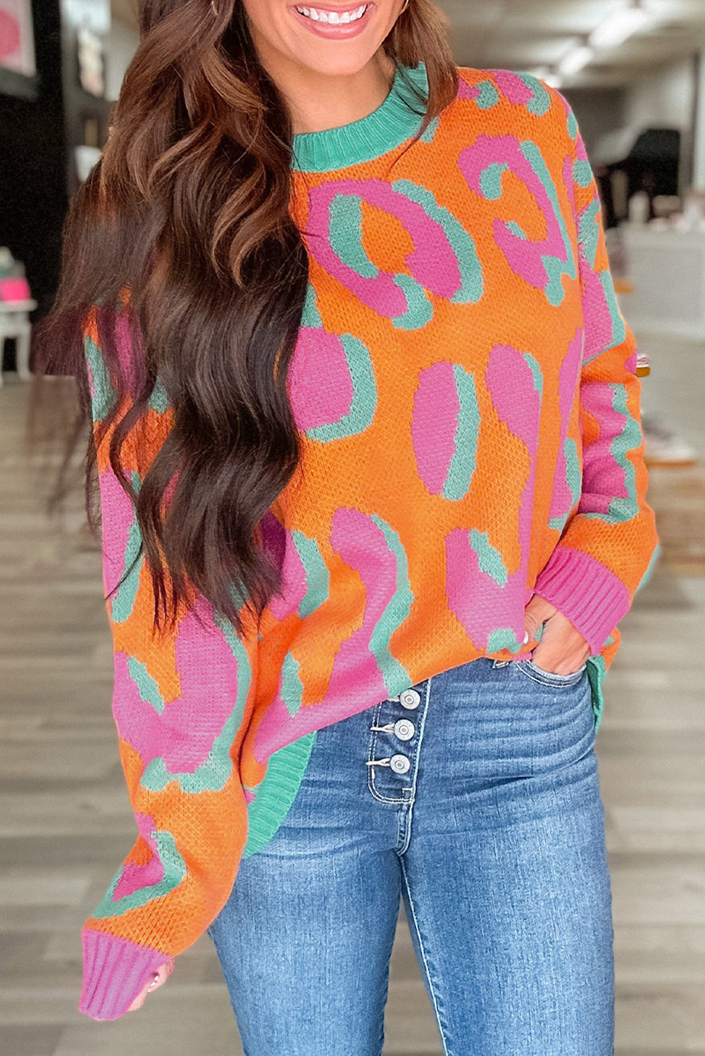 Damestrui Met Colorblock Luipaardprint En Ronde Hals – Liora