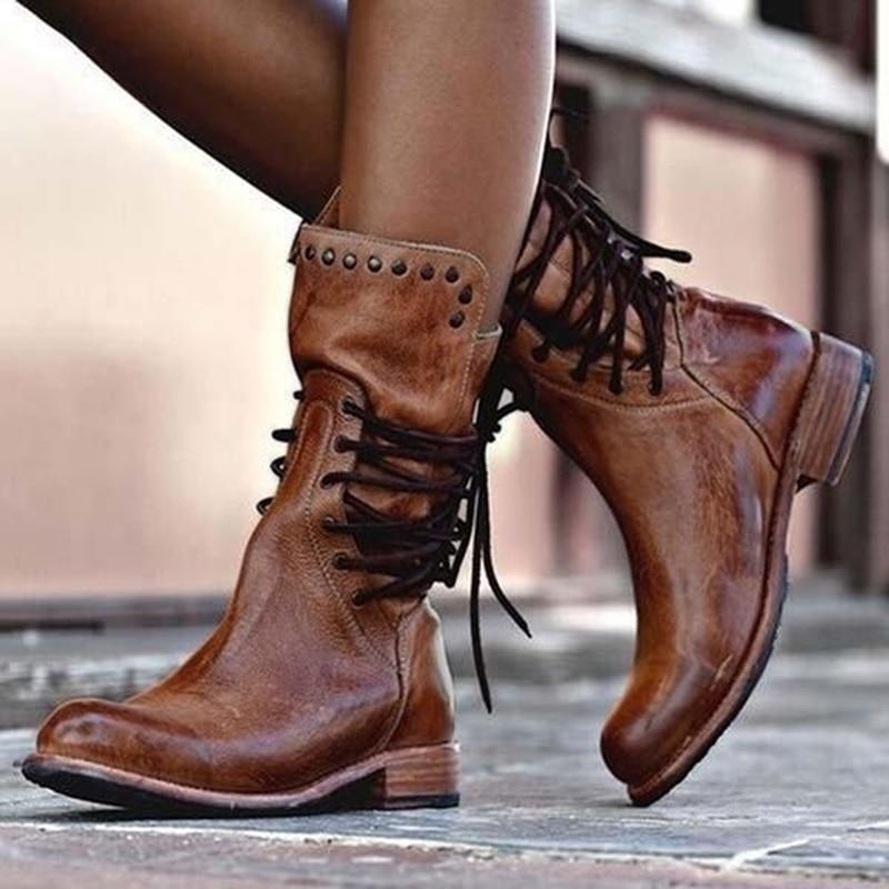 Bruine Dames Leren Veterlaarzen – Freya