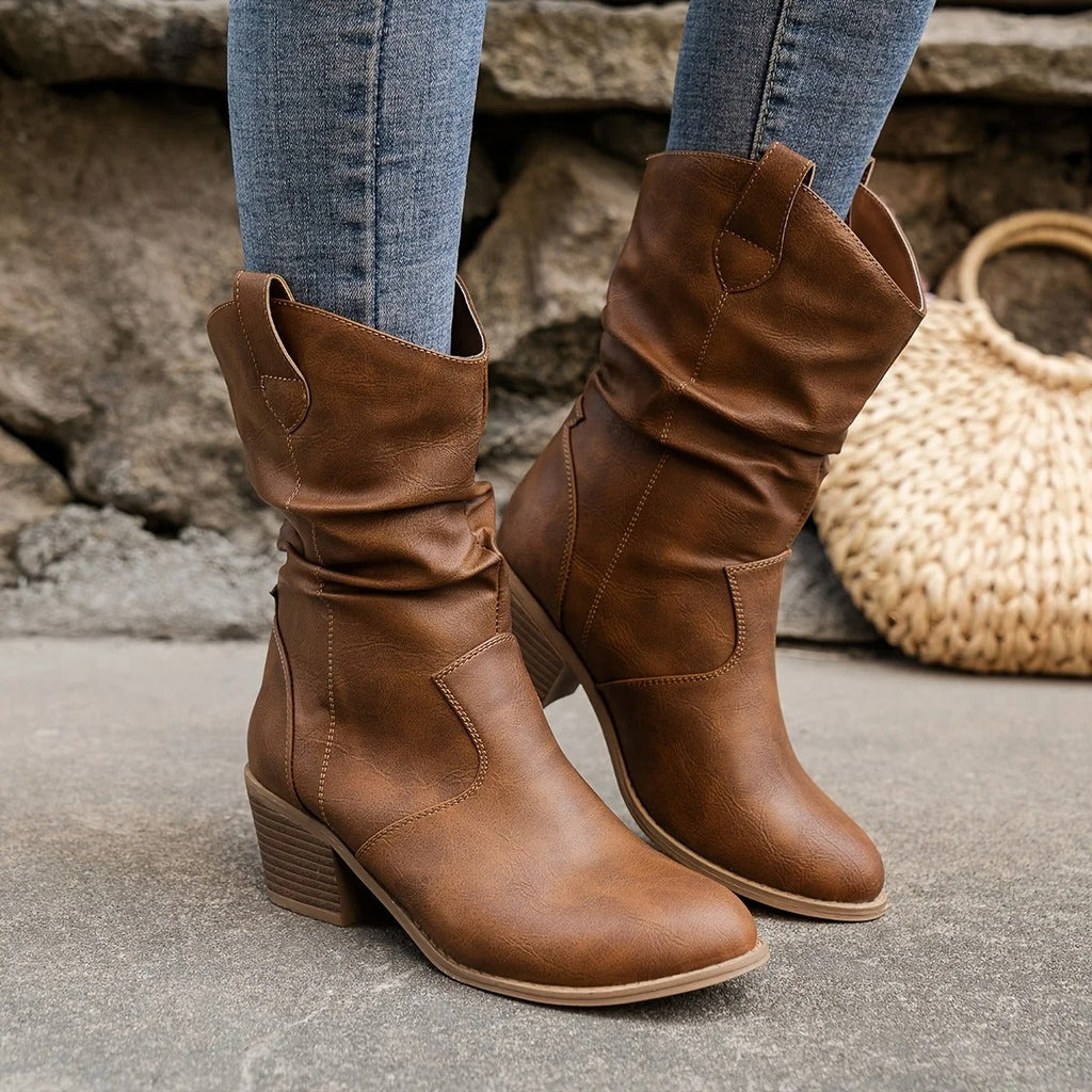 Dames Leren Laarzen met Comfortabele Hak – Amara