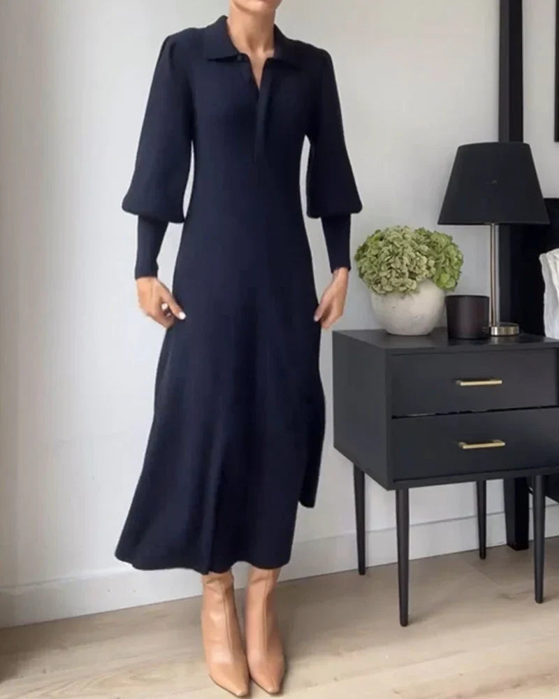 Gebreide Midi Jurk met Kraag – Loranza