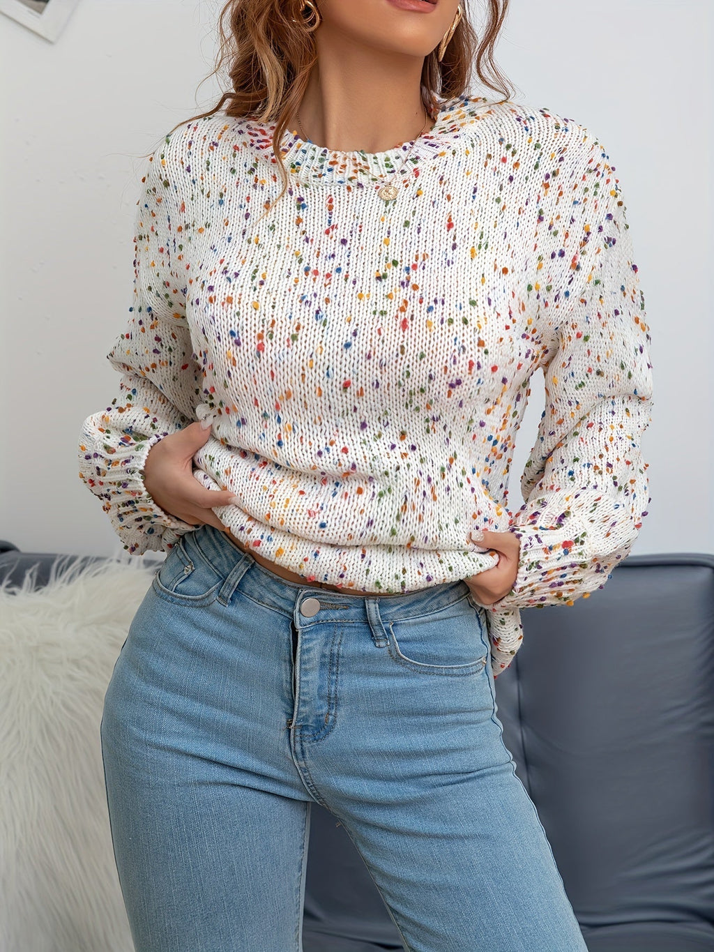 Gebreide Damestrui Met Confetti-Print – Noa