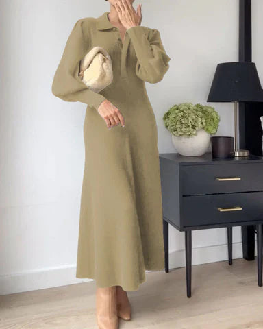 Gebreide Midi Jurk met Kraag – Loranza