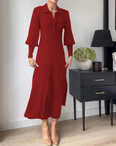 Gebreide Midi Jurk met Kraag – Loranza