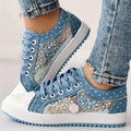 Ademend Dames Canvas Sneakers met Bloemenkant - Celina