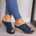 Dames Denim Sandalen met Wedge Hak – Elisabetta