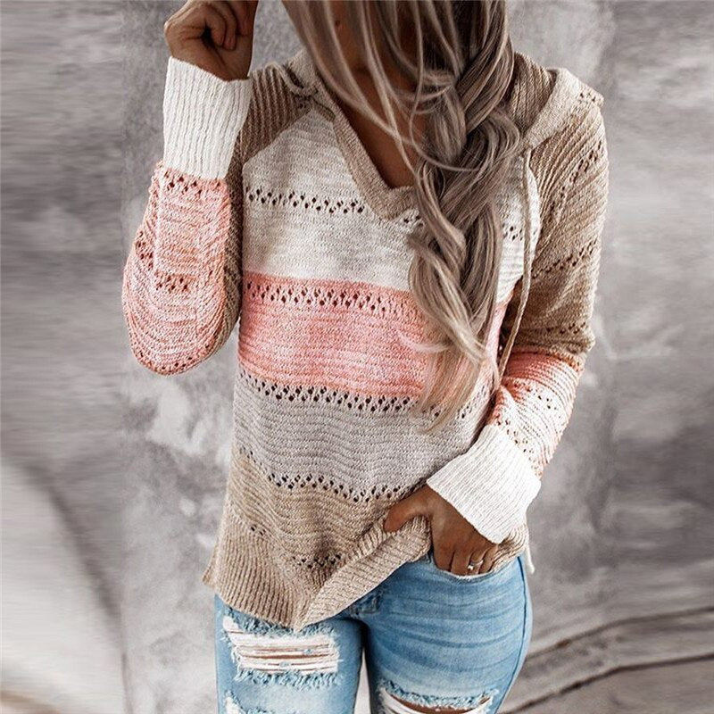Sammy Jackson™ Lydia | Comfortabele Patchwork Sweater met Capuchon