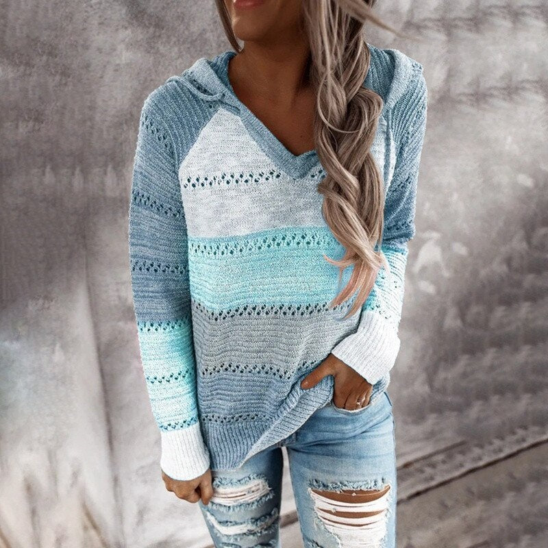 Sammy Jackson™ Lydia | Comfortabele Patchwork Sweater met Capuchon