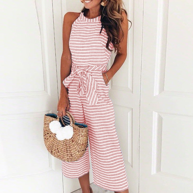 Luchtige & Stijlvolle Dames Jumpsuit met Tailleband en Strepen – Nayla