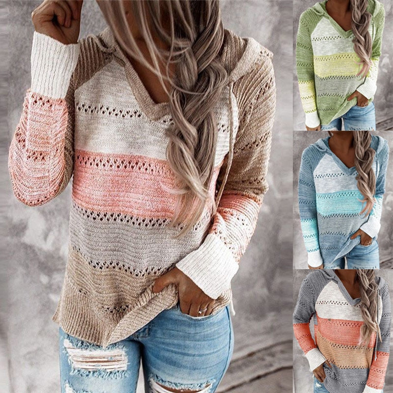 Sammy Jackson™ Lydia | Comfortabele Patchwork Sweater met Capuchon
