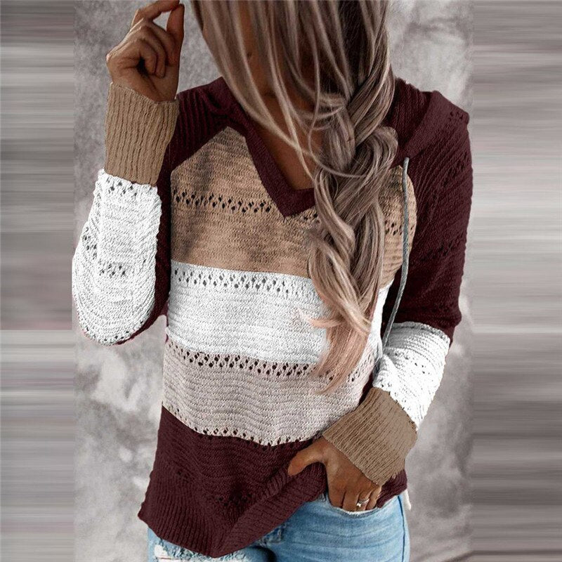 Sammy Jackson™ Lydia | Comfortabele Patchwork Sweater met Capuchon