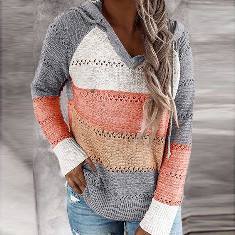 Sammy Jackson™ Lydia | Comfortabele Patchwork Sweater met Capuchon
