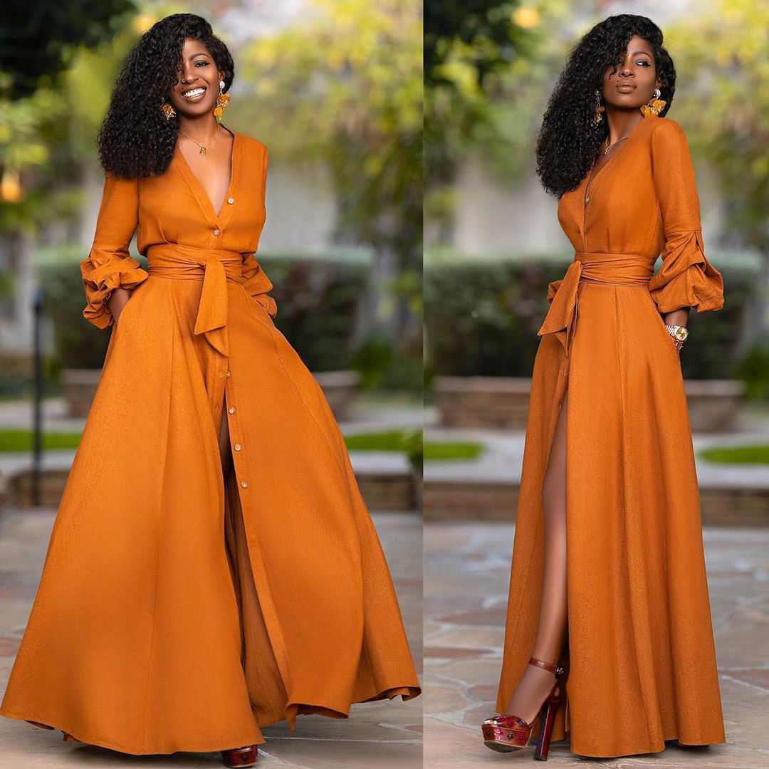 Vintage Wikkel Maxi Jurk Met Ceintuur – Prynella