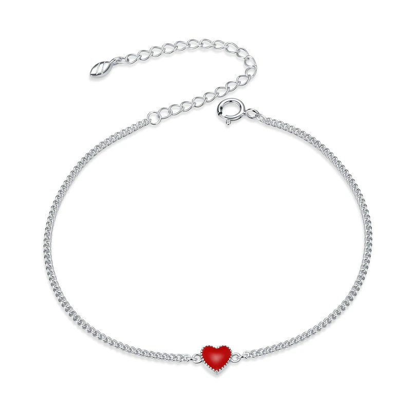 Zilveren Bedelarmband met Rood Hartje