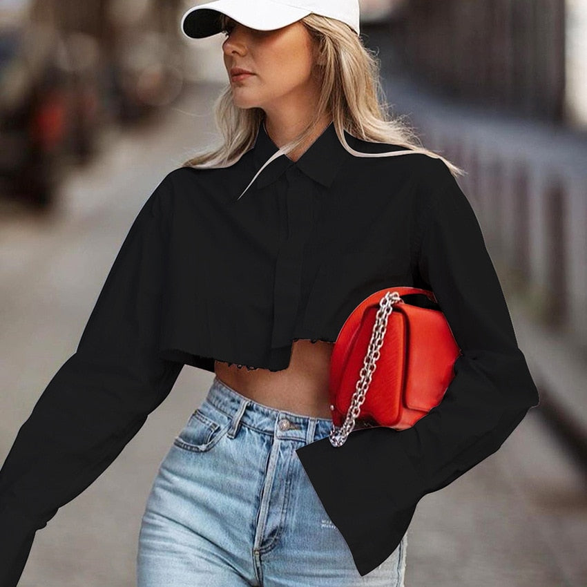 Sammy Jackson™ Christelle Korte Croptop | Een sexy, korte blouse met lange mouwen