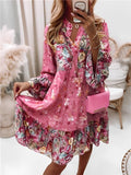 Bloemenprint Midi Jurk Met Lange Mouwen En Knoopsluiting – Amelise