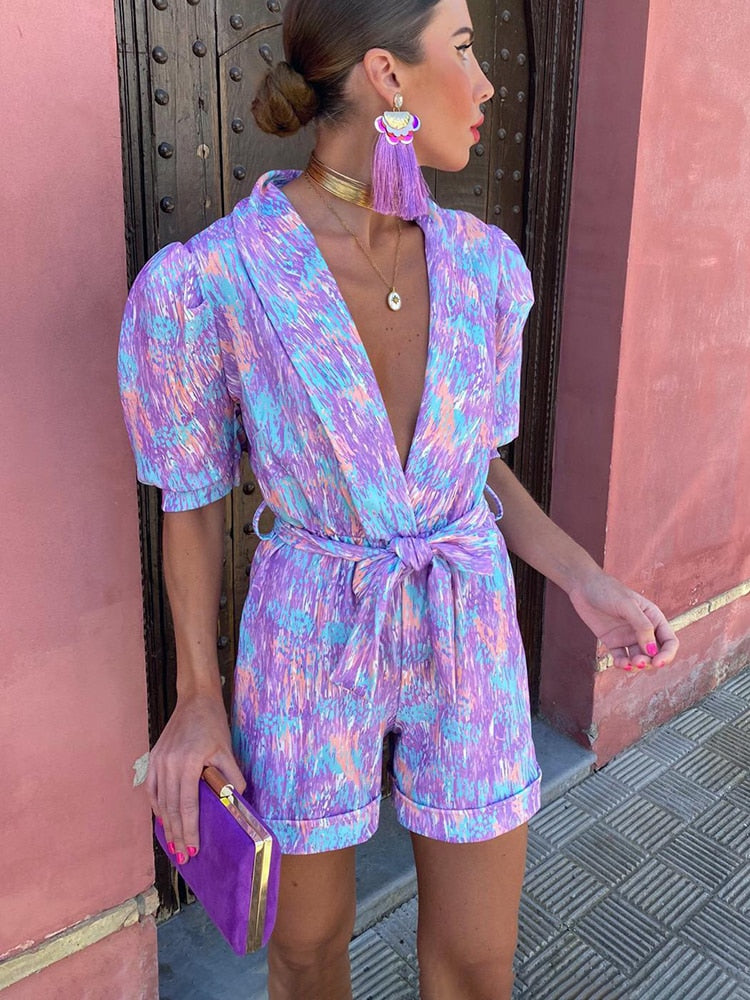 Trendige Festival-Print Playsuit met riem – Leona