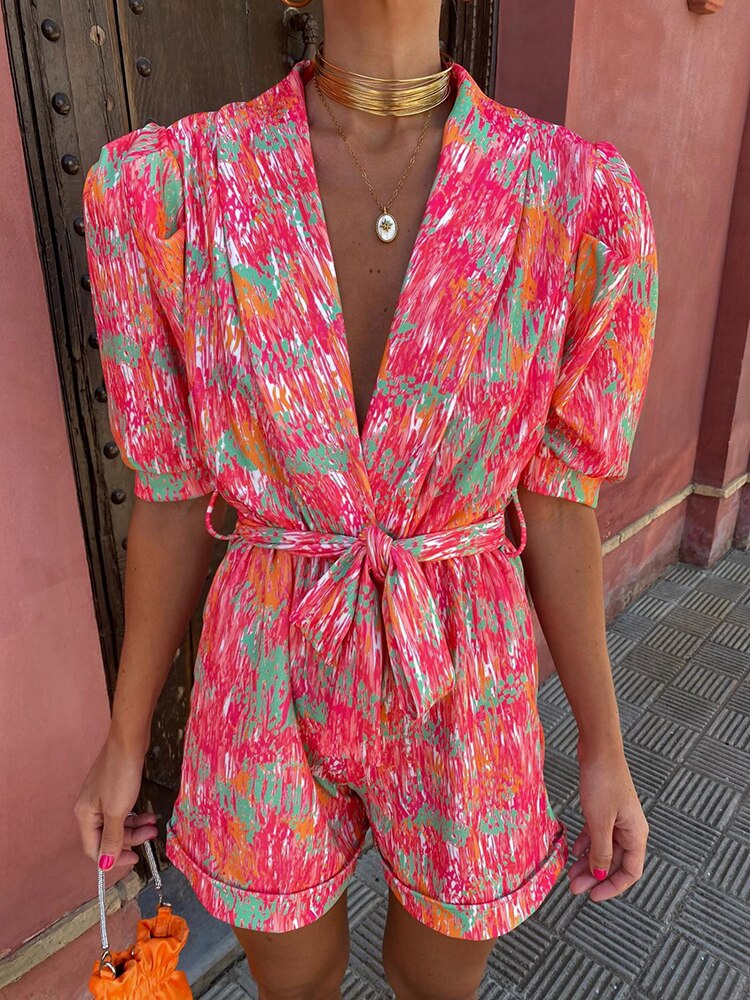 Trendige Festival-Print Playsuit met riem – Leona