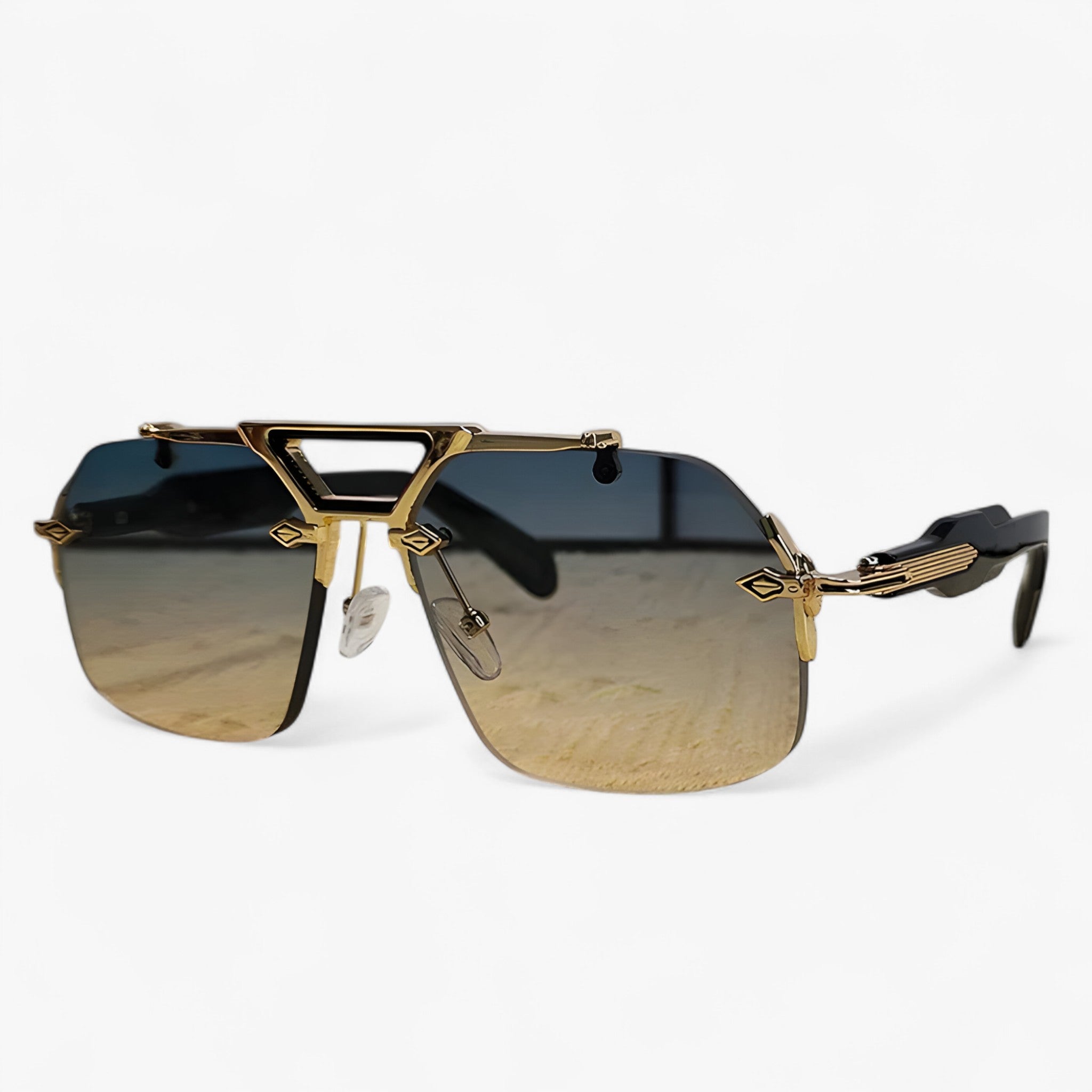 Randloze Oversized Zonnebril met Metalen Accenten – Vexor