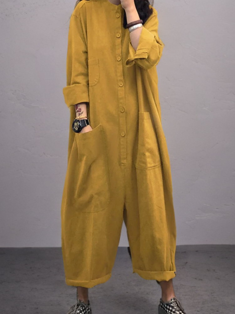 Oversized Katoen-Linnen Jumpsuit Met Lange Mouwen – Amara