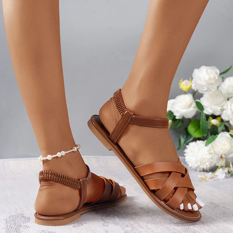 Bruine Romeinse Dames Zomersandalen met Antislipzool – Yvelle