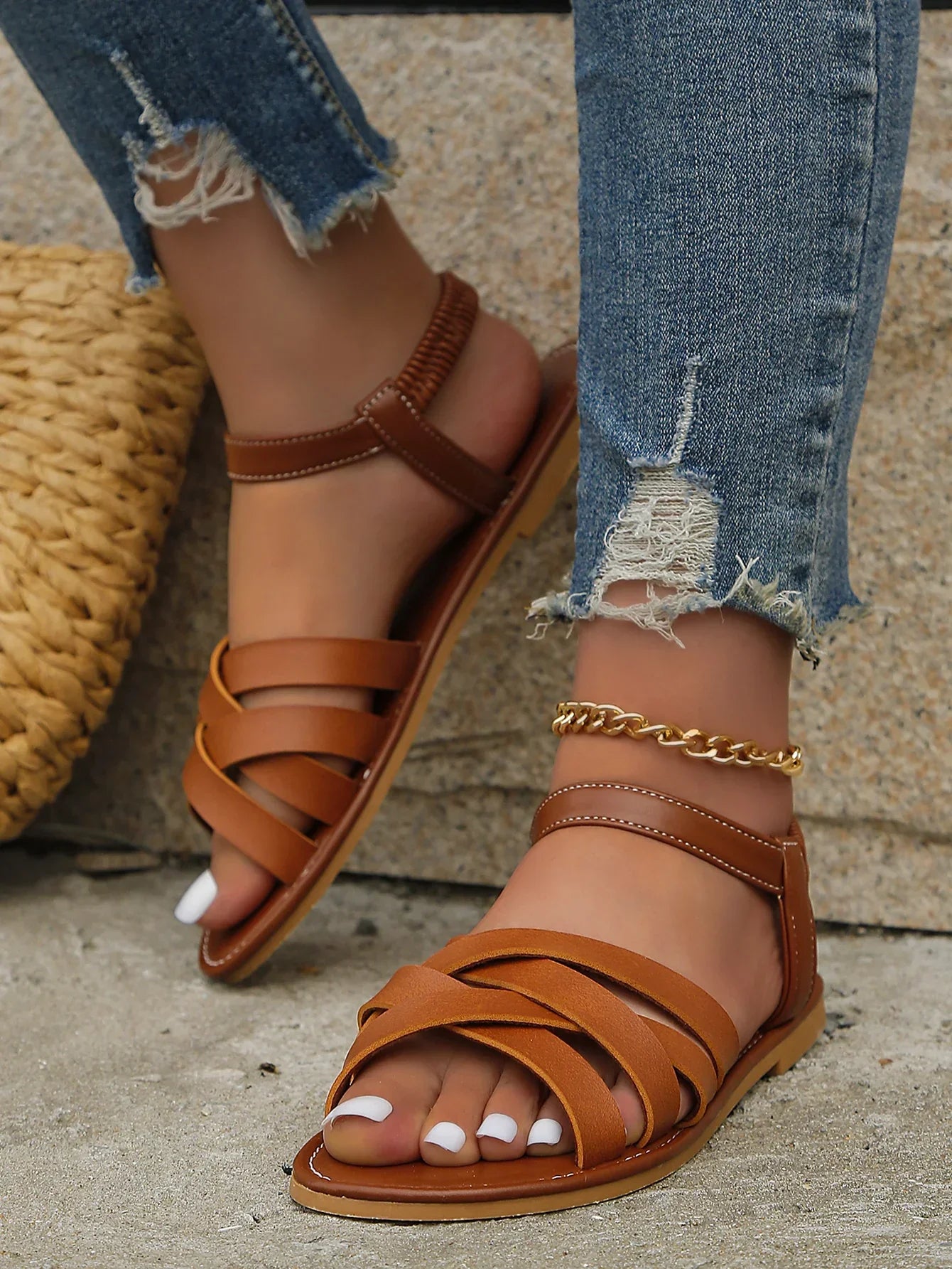 Bruine Romeinse Dames Zomersandalen met Antislipzool – Yvelle