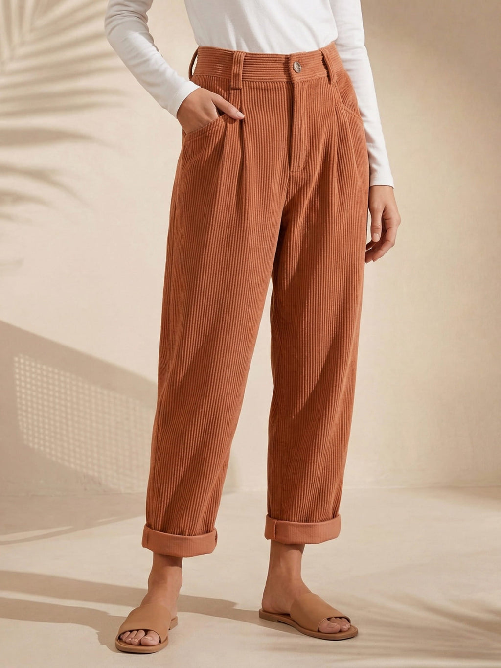 Stijlvolle Dames Corduroy Broek met Hoge Taille – Naima