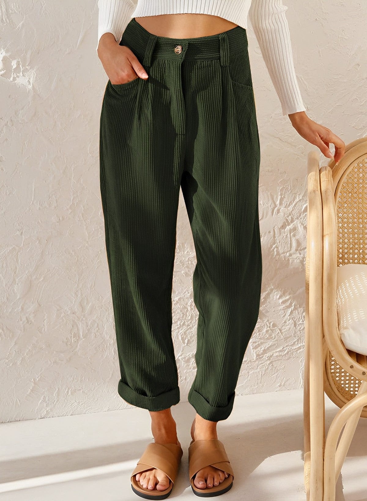 Stijlvolle Dames Corduroy Broek met Hoge Taille – Naima