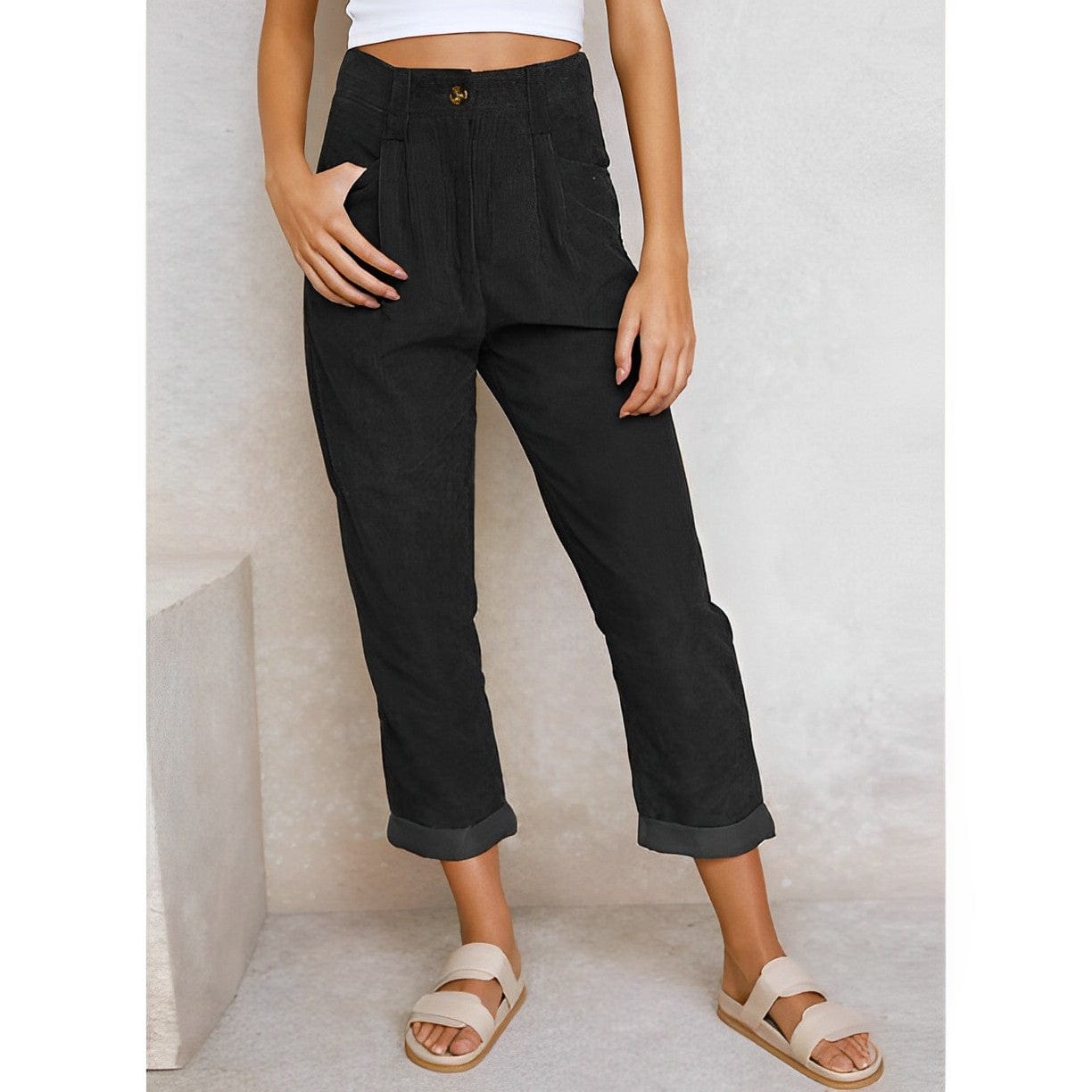 Stijlvolle Dames Corduroy Broek met Hoge Taille – Naima