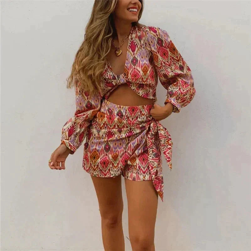 Twee-delig wikkelrokset met blouse dames – Lorena