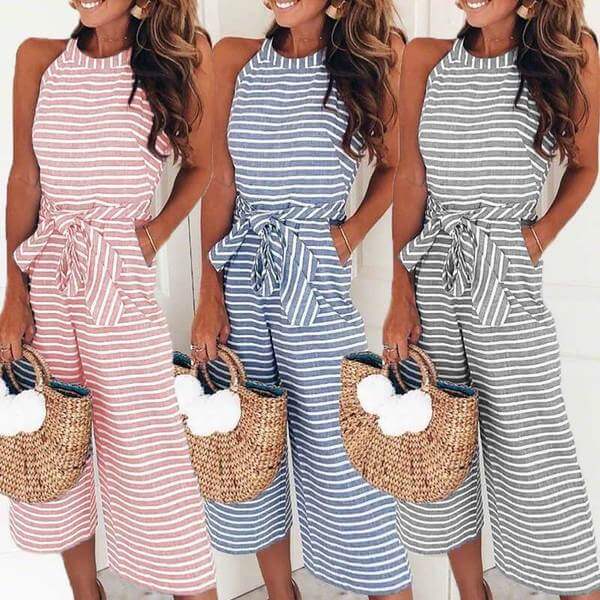 Luchtige & Stijlvolle Dames Jumpsuit met Tailleband en Strepen – Nayla